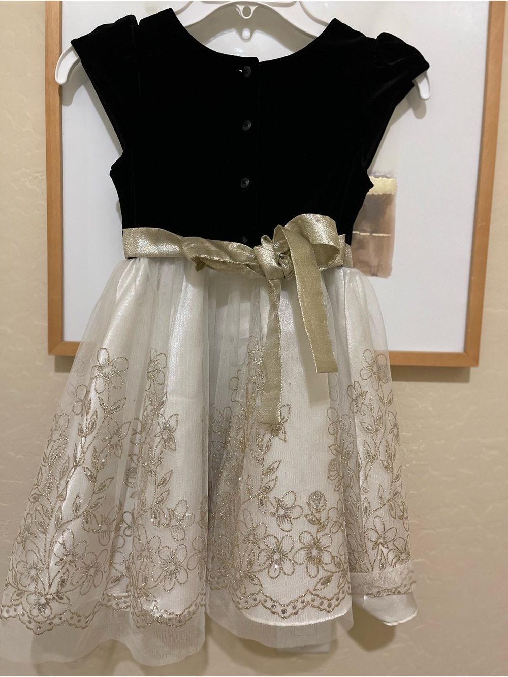 Jona Michelle Black Velvet and Cream Gold-Embroidered Party Dress - Picture 7 of 13
